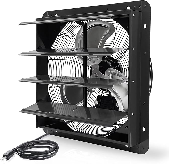 VENTISOL 18 Inch Shutter Exhaust Fan Wall Mounted, Aluminum with 1.65 Meters Power Cord Kit,High Speed 2500CFM, Ventilation Fan for Garage,Greenhouse,Attic,Shed,Shop,Black