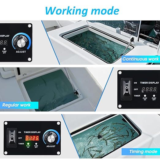 Briidea 12V Smart Livewell Aerator Timer with LED Screen, Auto/Manual Modes, Waterproof Corrosion-Resistant Metal Panel, Precise Oxygen Control in Fishing Boats & Bait Tanks
