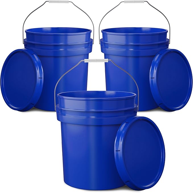 EconoHome 5-Gallon Dark Blue Bucket Pail Container with Lid | Metal Handles with Plastic Grip for Easy Carrying | Easy Stack and Store | Heavy-Duty Extra Durable | Food Grade | BPA Free - 3 Pack