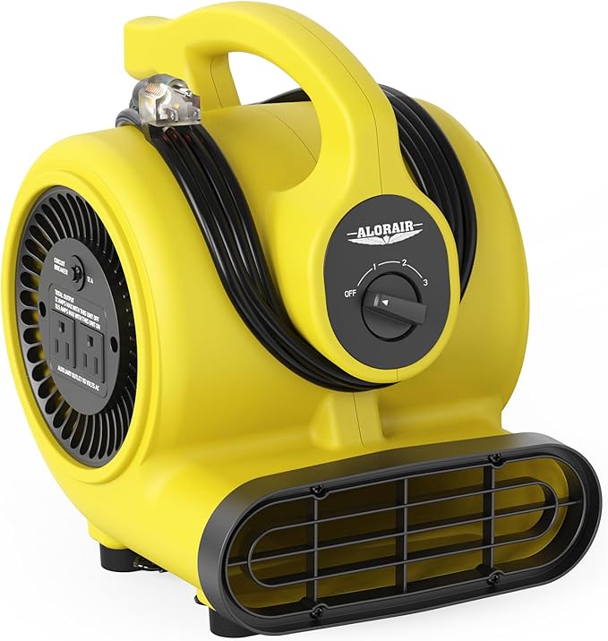 ALORAIR 600 CFM Air Mover Blower Fan for Industrial, Workshop, and Home Use - 3 Speeds, 5 Adjustable Angles and Daisy Chain - Ideal for Water Damage Restoration and Plumbing - GF600A Yellow