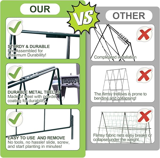 Heavy Duty 48"x16" Adjustable A-Frame Cucumber Trellis for Climbing Plants,iGreely Foldable Frame Rust-Proof Metal Trellis with Dense Grid,Perfect for Raised Beds, Garden,Tomatoes,Outdoor(Green)