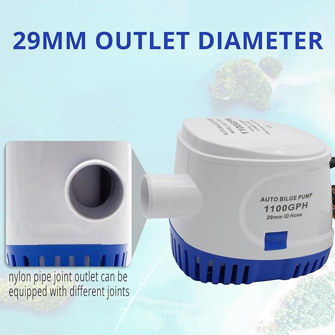 1100GPH 12V Auto Bilge Pump, Marine Automatic Bilge Pump Built-in Float Switch, Suitable for Boats, Yacht, Pools