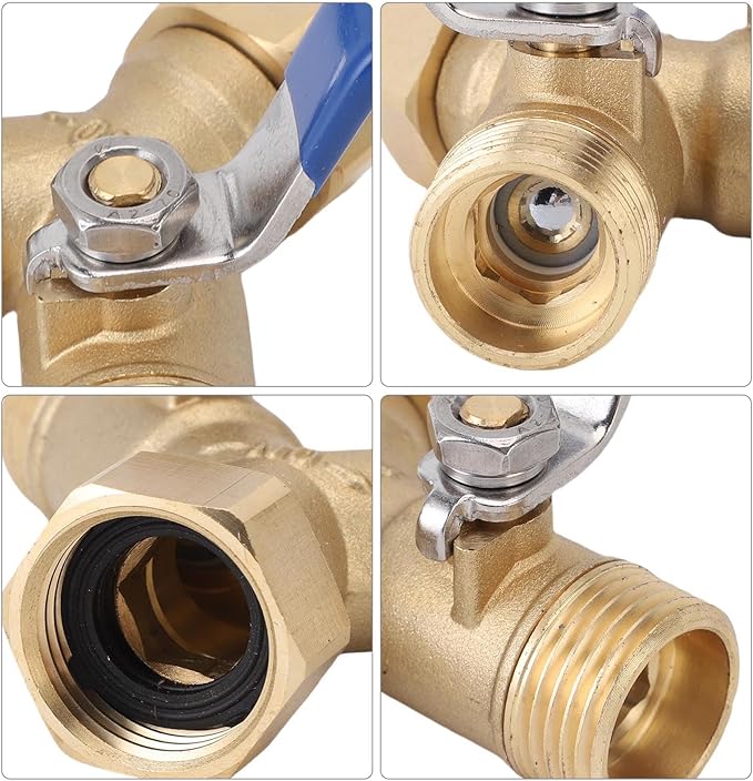 Srliya Brass Garden Hose Diverter, Large Ergonomic Handle Dual Valve System 3/4in Heavy Duty Y Valve Hose Splitter, with Seamless Integration for Household Garden Backyard