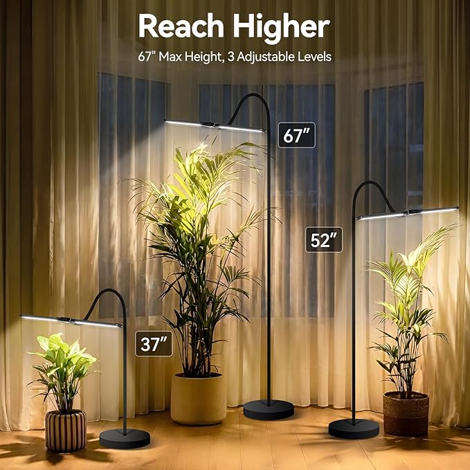 3CCT Grow Lights for Indoor Plants, 168 Full Spectrum LED Plant Light for Indoor Growing with 180° Expandable Lamp Head, 4/8/12H, Dimmable, 67in Tall Adjustable Standing Grow Light with 360° Gooseneck