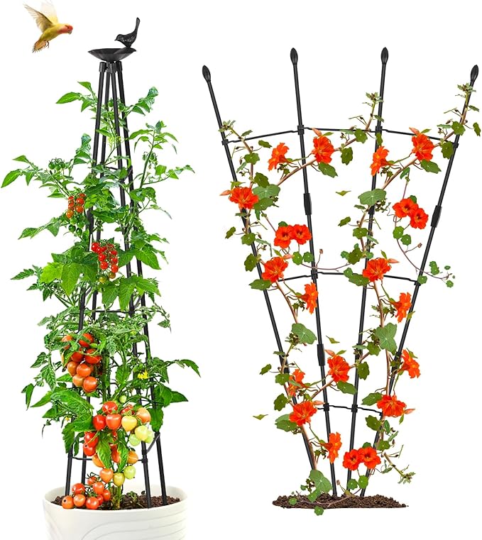 4Ft Garden Trellis for Climbing Plants Outdoor, 2Packs Trellis for Monstera Plants Indoor Large, Tower Obelisk & Fan-Shaped Plant Support Garden Trellis for Potted Flowers, Tomatoes, Vines