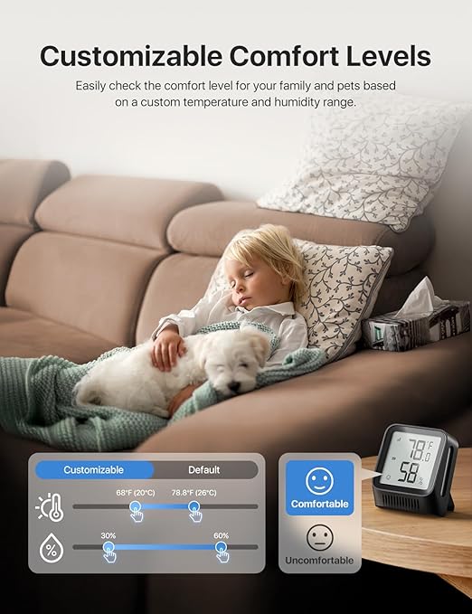 X-Sense WiFi Thermometer Indoor Hygrometer, Digital Temperature Sensor with App Notification Alerts, Temperature Humidity for Room, Data Storage Export at No Charge, 3 Sensors & 1 Base Station, Black