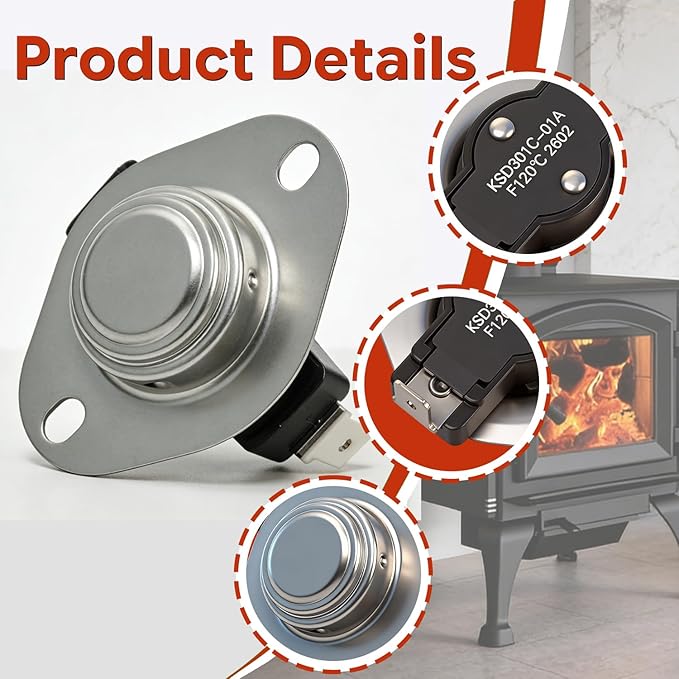 Snap Disc Thermostat Switch 120°F On 105°F Off Compatible with Fireplace Blower Fan Wood Stove Temp Sensor Furnaces RV Refrigerator Cooling Fan Thermal Control