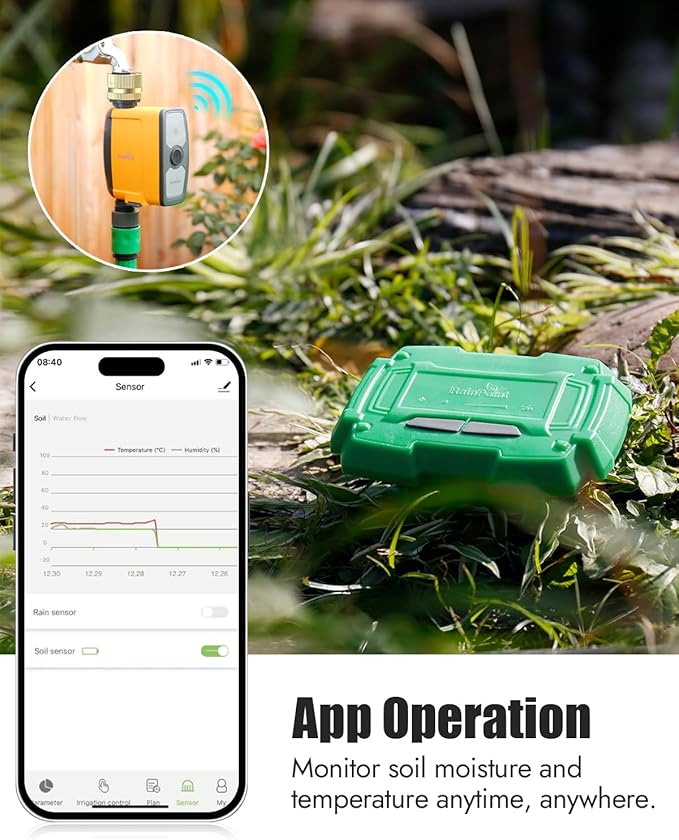 RAINPOINT WiFi Water Timer with WiFi Soil Moisture Sensor, WiFi Hose Timer for Lawn,WiFi Sprinkler Controller via APP/Voice Control,Automatic Watering System