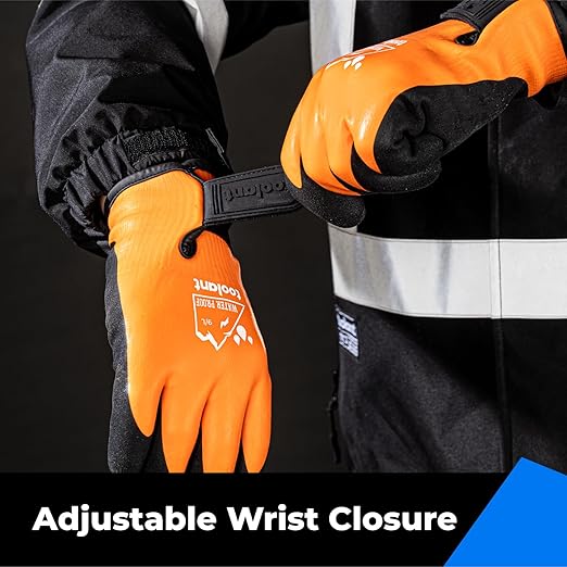 toolant 100% Waterproof Gloves for Men and Women, Winter Work Gloves for Cold Weather, Touchsreen, Thermal Insulated Freezer Gloves, With Grip, Orange, Large