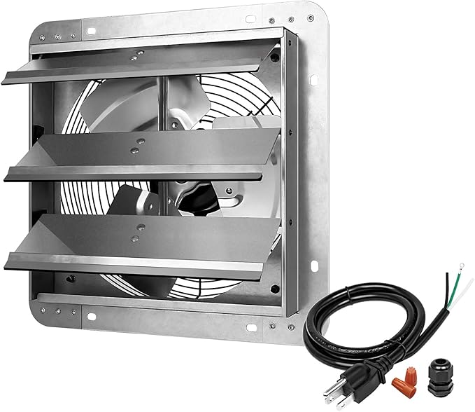 iPower 12 Inch Wall Mounted Shutter Exhaust Fan, Aluminum, 1600 RPM, 940 CFM, for Attic, Garage, Louvered Vent, Plant, Greenhouse, Silver