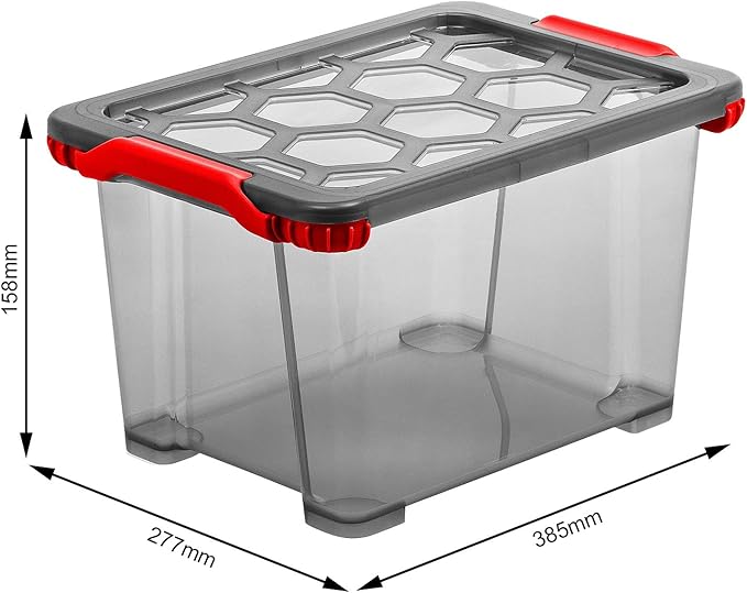 Rotho, Evo Total Protection, storage box 15 l with lid, Plastic (PP) BPA anthracite/red, 15l (39,3 x 28,3 x 23,0 cm)