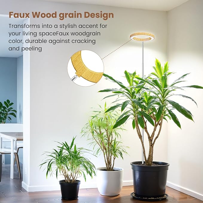 Aokrean 6.3in Plant Lights for Indoor Growing, Full Spectrum Faux Wood Grain Grow Light, 80 LED Growing Lamp with Height Adjustable 10"-65", 6/12/16H Timer, 3 Optional Spectrums, 5 Brightness, 3 Pack
