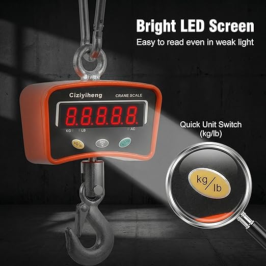 Digital Hanging Scale Industrial Crane Scale with Precision Sensor Suitable for Farm Weighing (500kg/1100lb)