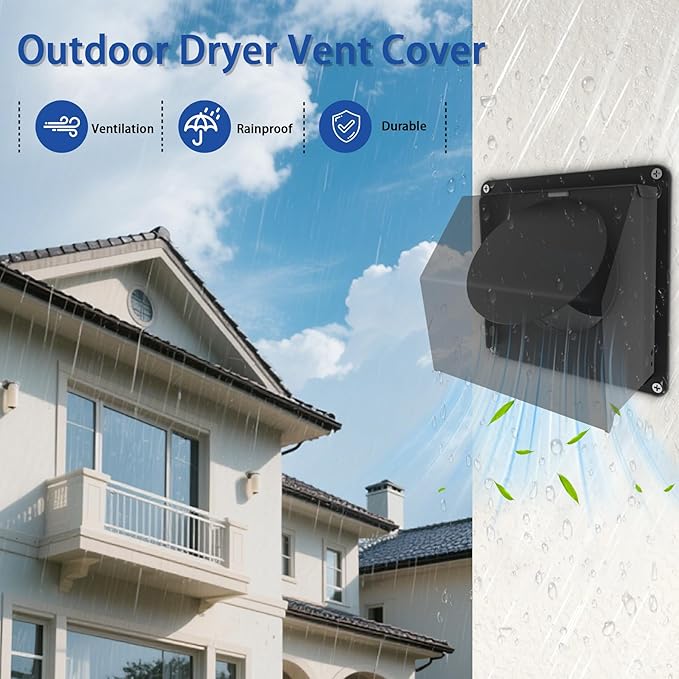 4 Inch Dryer Vent Cover Outside with Removable Mesh, Exterior Vent Cover External Cap with Rubber Cushioned Non-Return Flap, High Quality Metal Outdoor Dryer Wall Vent Cover for House/Range Hood/AC