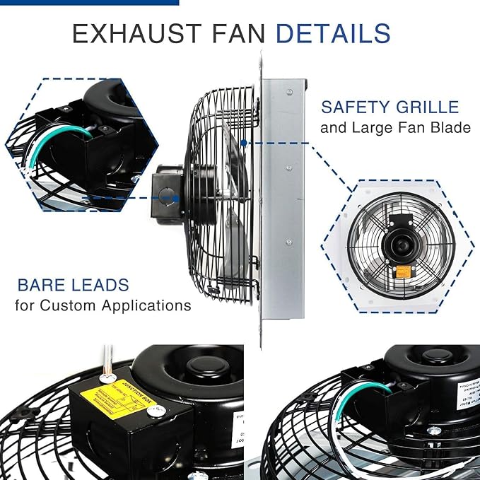 iPower 12 Inch Wall Mounted Shutter Exhaust Fan with Temperature Controller and Power Cord Kit, Aluminum, 1600 RPM, 940 CFM, for Attic, Garage, Louvered Vent, Plant, Greenhouse, Silver