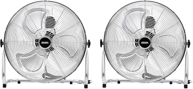 ROVSUN 20'' Floor Fans, High Velocity Heavy Duty Metal Industrial Floor Fan for Commercial & Residential, High Power Fan w/ 90°-180° Adjustable Tilt, Metal Fan for Garage, Gym, Home, Bedroom, 2-Pack