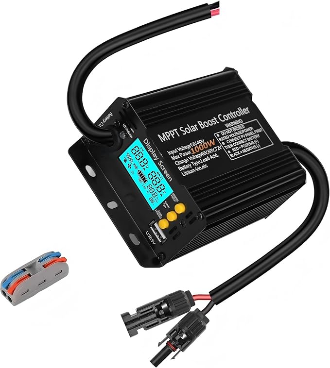 1000W SmartSolar MPPT Boost 24V/36V/48V/60V/72V MPPT Solar Charge Controller LCD Display Solar Panel Regulator for Sealed Flooded AGM Gel LFP User Batteries, Ideal for Golf Carts Electric Vehicles RVs