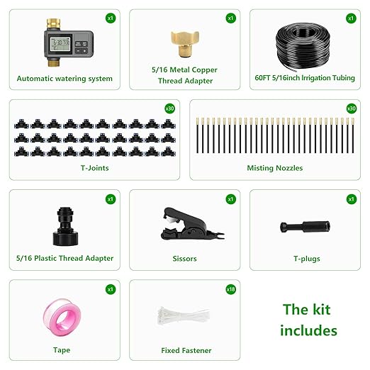 120 Ft Drip Irrigation System with Smart Water Timer – Automatic Garden Watering Kit with Solid Brass Metal Connectors, 360° Adjustable Nozzles & Bendable Tubing for Garden, Greenhouse & Lawn
