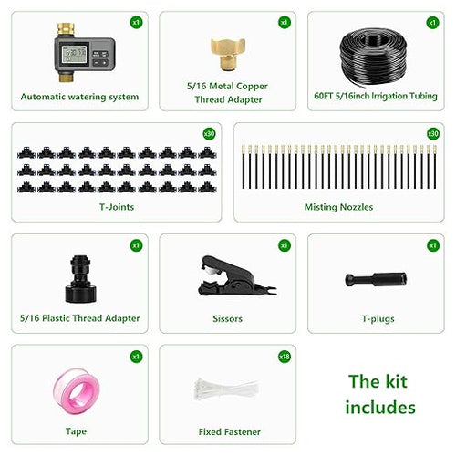 120 Ft Drip Irrigation System with Smart Water Timer – Automatic Garden Watering Kit with Solid Brass Metal Connectors, 360° Adjustable Nozzles & Bendable Tubing for Garden, Greenhouse & Lawn