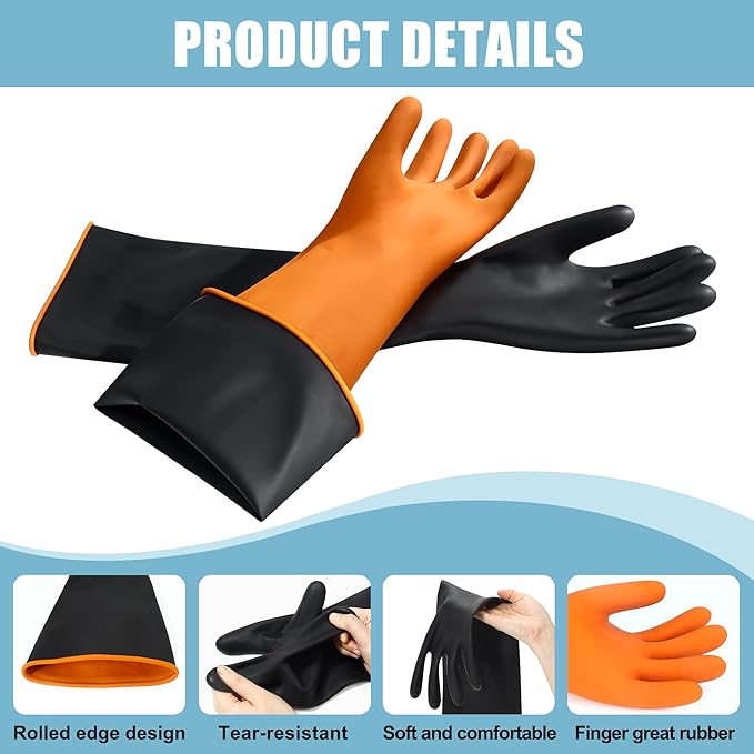 22" Chemical Resistant Gloves, Reusable Heavy Duty Long Rubber Glove, Waterproof Dishwashing Gloves for Men, Forearm Protection Resist Strong Acid, Alkali, Oil, XL Size