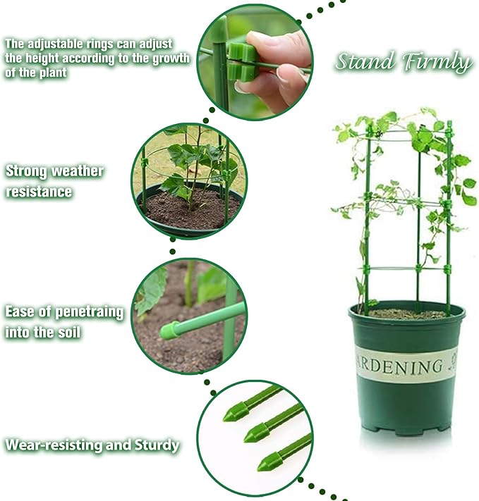 Legigo 3 Packs Plant Support Cages Tomato Cage for Garden- 18 Inch Adjustable Garden Cucumber Trellis Plant Stakes, Trellis Support Rings for Climbing Plants, Pots, Indoor Plants with 10 Plant Clips