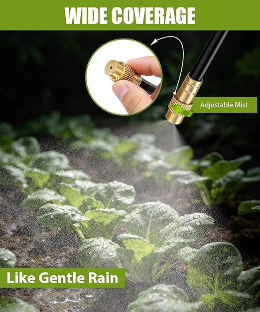 100FT Easy-Snap Garden Irrigation System for Raised Beds & Greenhouses, Upgraded 8mm (5/16") High-Flow PE Tubing with 40 Bendable 360° Copper Nozzles, Quick-Connect Plant Watering Kit (Not 1/4" Tube)