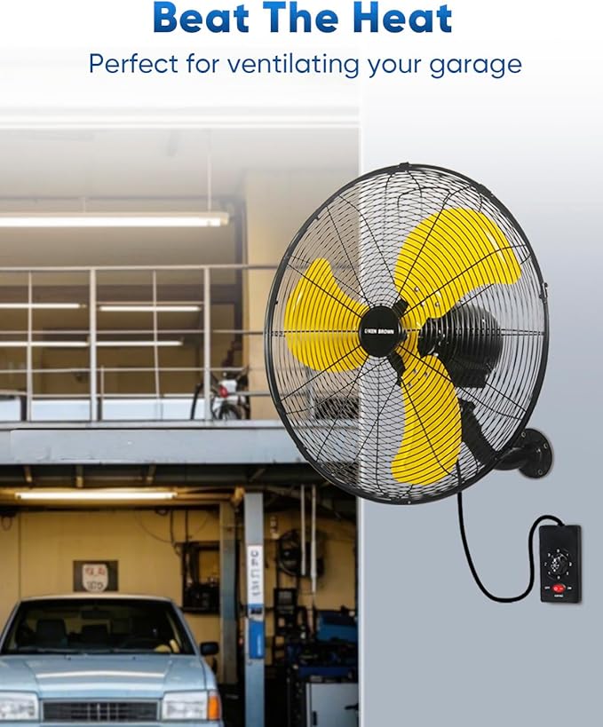 KEN BROWN 20 Inch Industrial Oscillating Wall Mount Fan, 4,460 CFM High Velocity Industrial Wall Fan for Indoor, Commercial, Residential, Warehouse, Greenhouse, Workshop, Basemen