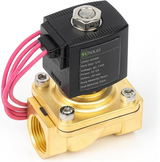 U.S. Solid 3/4" Brass Solenoid Valve - 110V AC Normally Closed Electric Solenoid Valve with Viton Seal, Lead Wire Type