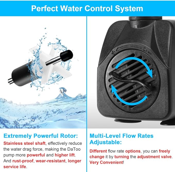 DaToo 400GPH 25W Submersible Water Pump Fountain Pump Ultra Quiet For Aquariums Fish Tank Pond Fountain Statuary Water Feature Hydroponics