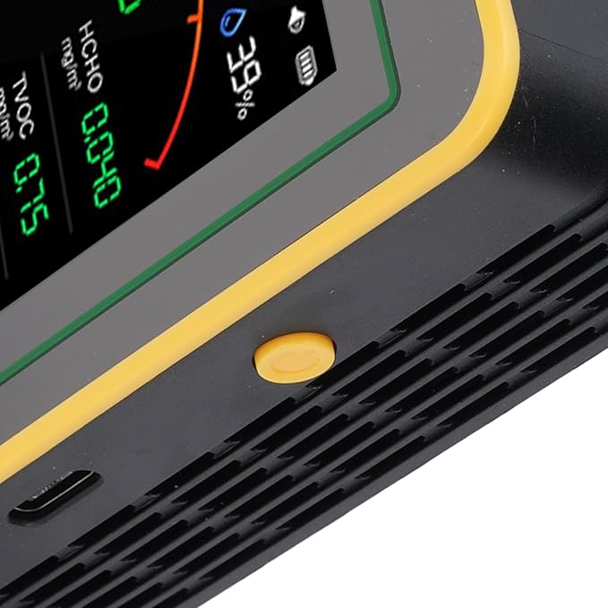 Eujgoov Air Quality Detector, 15 in 1 WiFi APP Control CO2 HCHO TVOC PM2.5 PM10 Temperature Humidity Monitor, with Smart Timer and Real Time Data, for Indoor Air Quality Tester (Black Yellow)