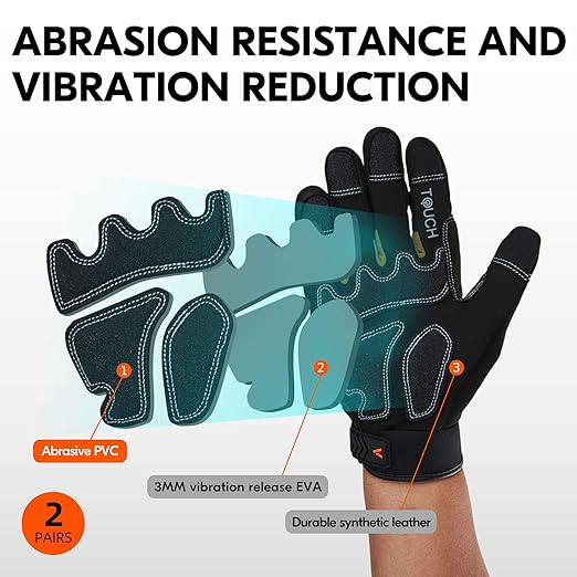 Vgo... 2-Pairs 32°F Waterproof High-Dexterity Heavy-Duty Winter Mechanic Gloves, Impact & Vibration Reduction (XL, Black&Gold, SL8849FW)