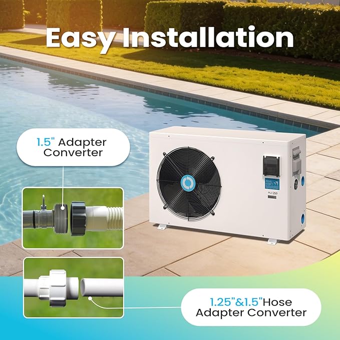 POOLCOMFT Inverter Electric Pool Heater for Above Ground and Inground Pools, Heating and Cooling Pool Heater, Smart WiFi Control, Swimming Pool Heat Pump up to 28000 Gallons