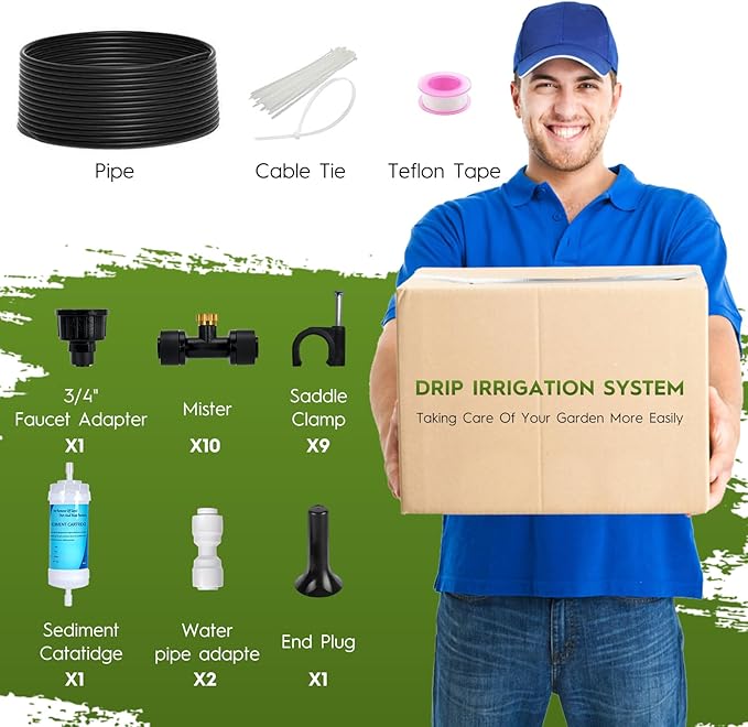 Funpynani 30FT Outdoor Misting Cooling System‌ - Patio Garden Kit with ‌Brass Nozzles & UV Tubing‌, DIY Install for ‌Pool, BBQ, Greenhouse‌, Water-Saving High Pressure Cooler