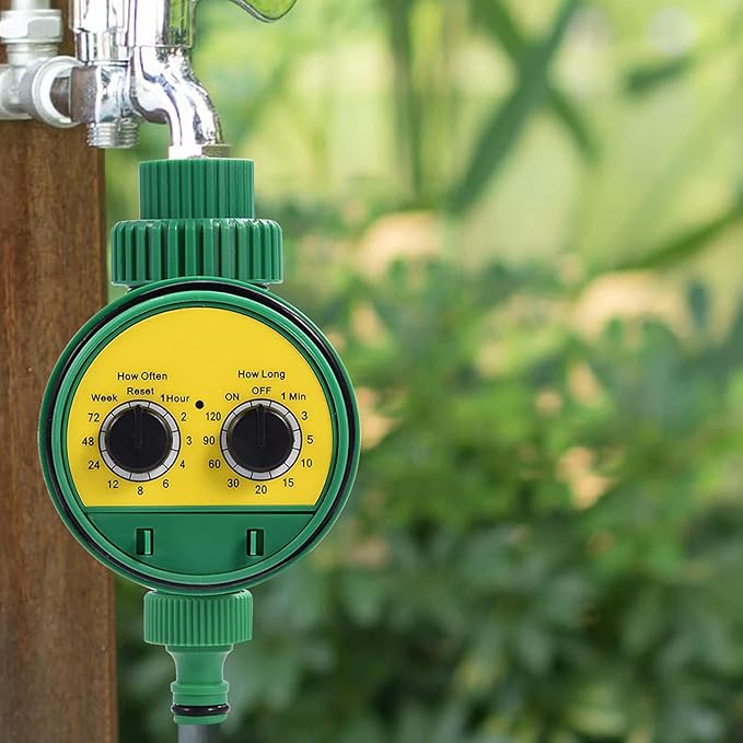 Automatic Watering Timer, Outdoor Garden Irrigation Controller, Two Dial with Waterproof Design - Up to 16 Watering Cycles Daily, Adjustable Watering and Cycle Times, Ideal for