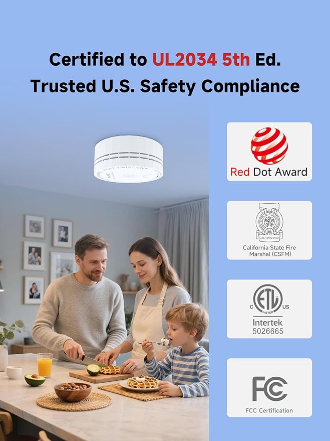 HEIMAN Smart Carbon Monoxide Detectors, Wi-Fi Nano CO Alarm, UL 2034 5th Certified, Real-Time App Notifications, Battery Powered, Test-Reset Button, 10-Year Figaro Sensor, Portable for Trave, 5-Pack