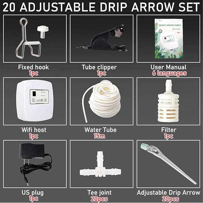 Drip Irrigation System Smart Wireless Remote Control Automatic Timer Adjustable Pressure Garden Watering System for Potted Plants Balcony Gardens POM ABS 965g