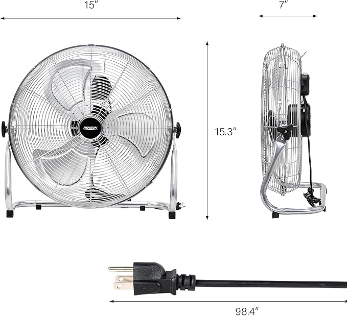 ROVSUN 12'' Floor Fans, High Velocity Heavy Duty Metal Industrial Floor Fan for Commercial & Residential, High Power Fan w/ 90°-180° Adjustable Tilt, Metal Fan for Garage, Gym, Bedroom, UL Listed