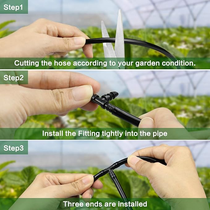 70 Pack Barbed Tee Fittings, 1/4" Drip Tubing, Black, Plastic, Irrigation Fitting, HOSE PIPE FITTING, Barb Tee, 1/4 inch