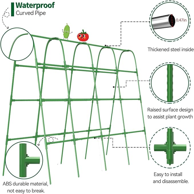 63" Tall Garden Trellis for Climbing Plants Outdoor Cucumber Trellis for Raised Beds Metal U-Frame Arch Tunnel Tomato Cage with Garden Netting for Garpes/Pea/Zucchini/Squash/Bean/Vines