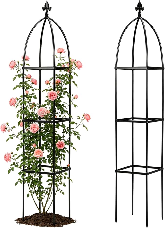 Lancisism 100% Metal Trellis for Climbing Plants Outdoor - Garden Metal Obelisk Trellis Vertical Plant Support for Climbing Vines & Flowers - Sturdy Steel Arch Trellis for Potted Plants Indoor Black