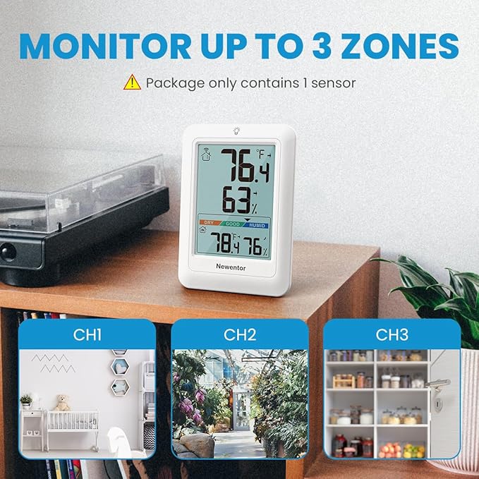 Newentor Indoor Outdoor Thermometer Wireless, Weather Stations Wireless Indoor Outdoor, Outdoor Thermometers for Patio House, Outside Inside Thermometers with Comfort Indicator, White with 1 Sensor