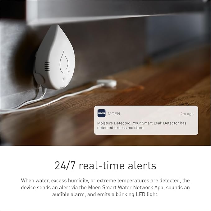 Moen Flo Smart Water Leak Detector, Drip or Flood Sensor Alarm for Home, 2-Pack, White, 920-004