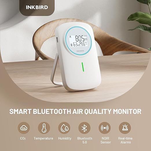 INKBIRD Smart Air Quality Monitor Indoor Ndir | Bluetooth 3 in 1 with App | Detect Carbon Dioxide & Temperature & Humidity Battery Powered | for Home, Office, RV, Grow Tent (IAM-T2)