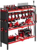 NattyDot Large Power Tool Organizer Cart with Charging Station 8 Drill Holder Garage Storage Standing Heavy Duty and Stability Storage Rack Utility Tool Shelf (Red)