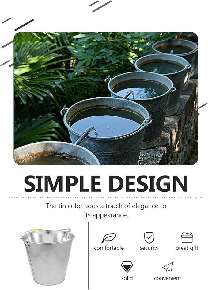 BESTYASH Metal Water Bucket 8l Thick Metal Round Bucket Portable Water Container for Household Cleaning and Farm Use