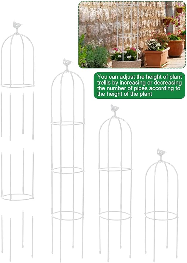 6 Feet Tall Garden Trellis for Climbing Plants Kalolary Garden Tower Obelisk Trellises Rustproof Metal Potted Plant Climbing Support for Indoor Outdoor Flowers Vegetable Fruits Vines Support (White)