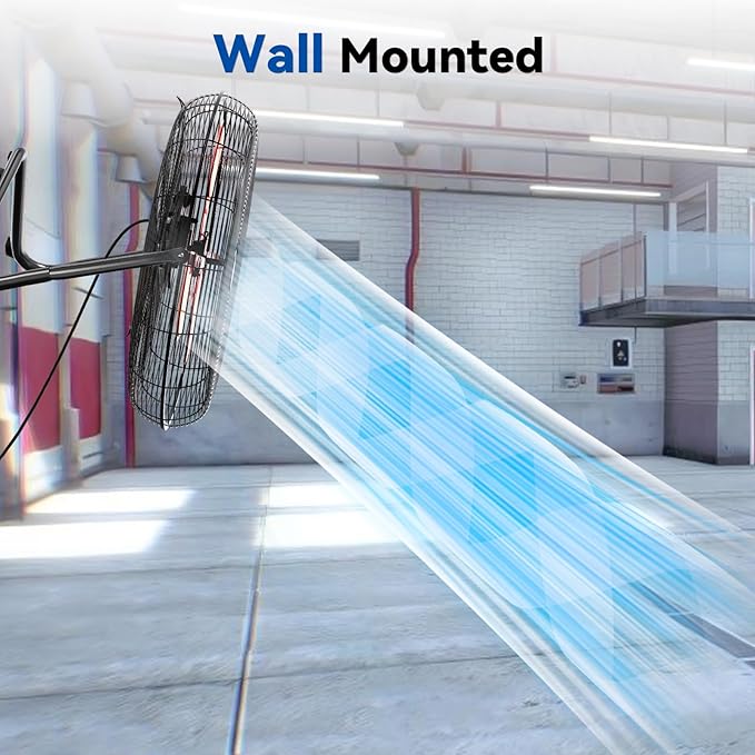 18" High Velocity Floor Fan, 3800 CFM Heavy Duty Industrial Floor Fan, 3 Speed, 360 Degree Tilt, Wall Mounted & Floor Design for Warehouse, Basement, Factory, Barn, Garage - UL Safety Listed