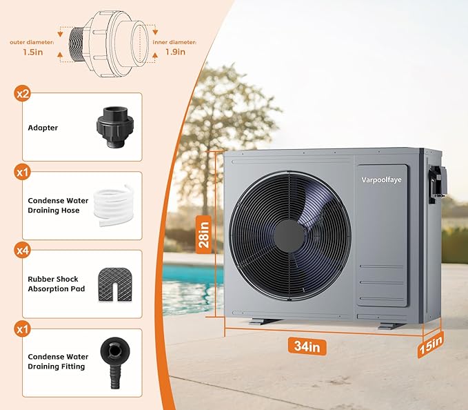 35100 BTU Pool Heat Pump Above Ground Pool Heater 10000 Gallon Electric Pool Heater For Inground Pool 220V WiFi Control Schedule