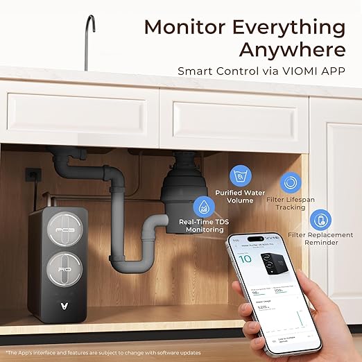 VIOMI V8 Pro 800GPD Reverse Osmosis System, 9 Stage Tankless Under Sink RO Water Filter, NSF/ANSI 372 & 58 Certified, 3:1 Pure to Drain, Reduce PFOA/PFOS, Smart LCD Faucet, Incl. 1 Extra Filter