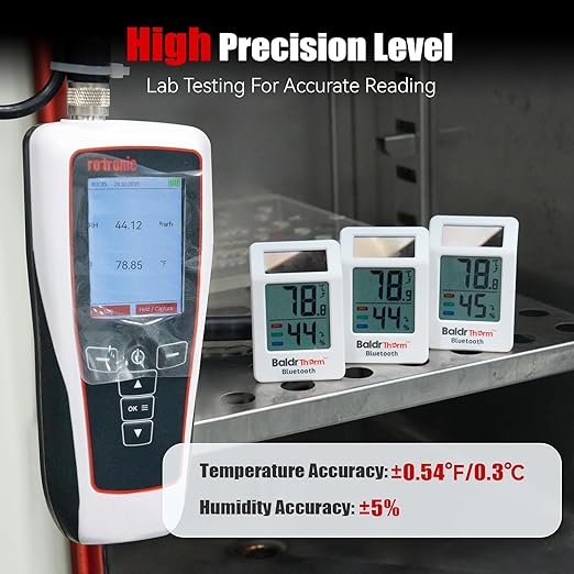 BaldrTherm Bluetooth Thermometer Wireless, Smart Thermometer with App Control, 200ft Coverage, Offline Storage, Trend Charts, Real-Time Alerts for Home, Pet Cage, Indoor/Outdoor Use, White, 3pack